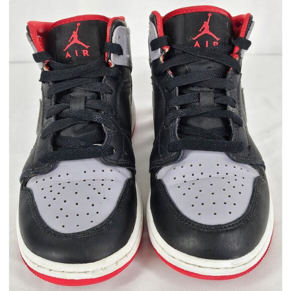 NIKE AIR JORDAN 1 MID BLACK/CEMENT GREY-FIRE RED SNEAKER - SIZE 4.5Y DQ8423-006 - Picture 3 of 10